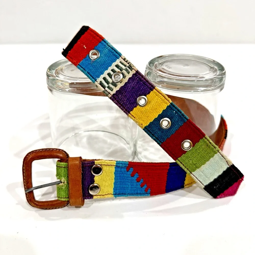 Guatemala Woven Textile Ethnic Leather Belt Kid Boy Girl 7 8 S M Boho Western